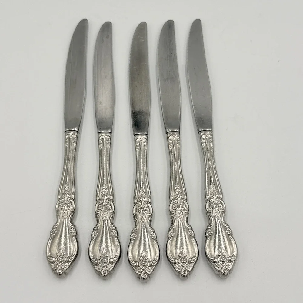 Oneida Community Louisiana Stainless Knives 3 Dinner 2 Steak Floral Lot of 5
